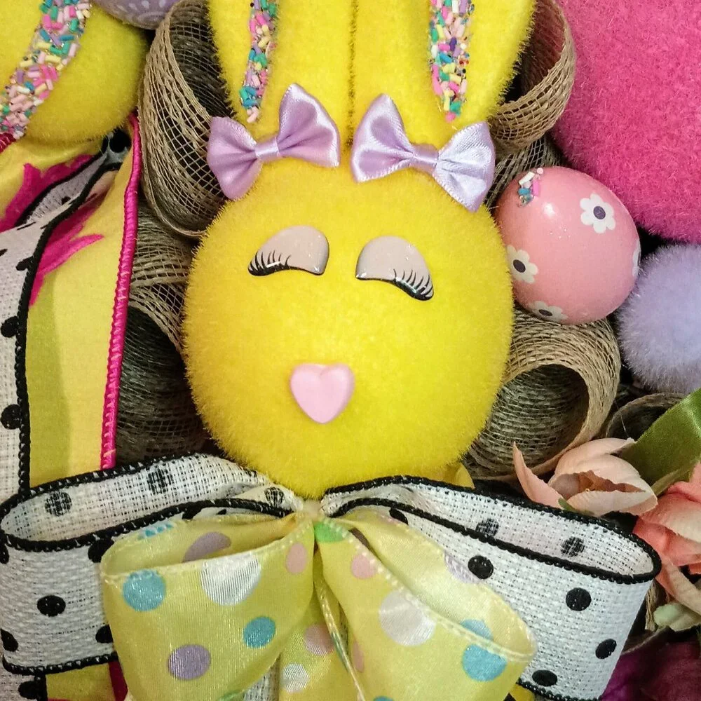 Easter Wreath for Front Door, Flocked Bunny Wreath, Easter decoration, Spring